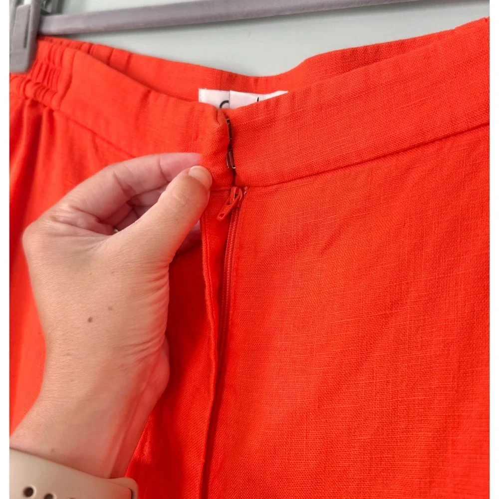 COS Orange Linen Cotton Wide Leg High Rise Waisted Trousers Pants Size 10